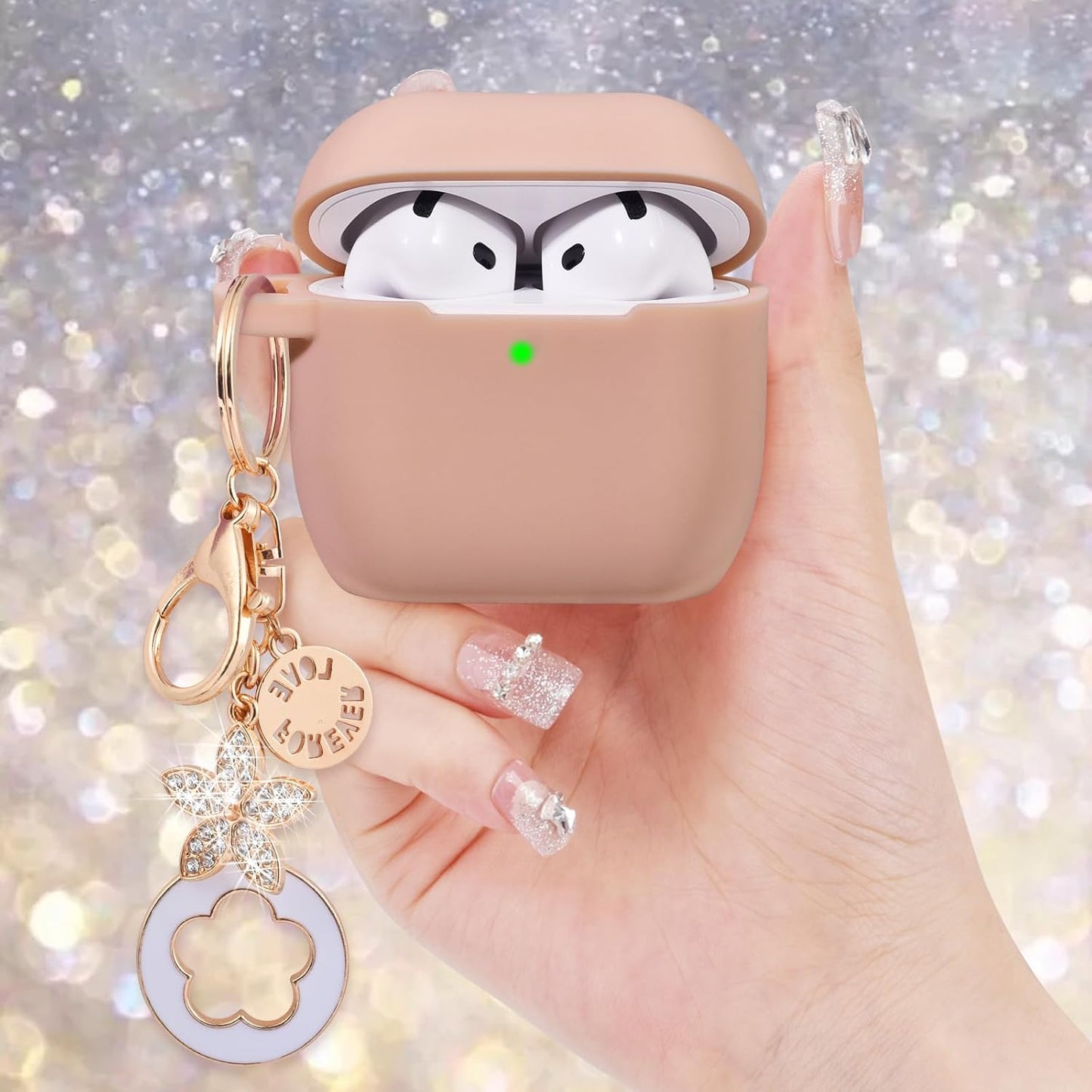 Case for Apple Airpods 4 -  Airpods 4 Cases 2024 Cover Women Anti-Drop Silicone Ipods 4 Earbuds Wireless Accessorie Charging Cases Girl Bling Keychain for Airpod Ipods 4Th Generation
