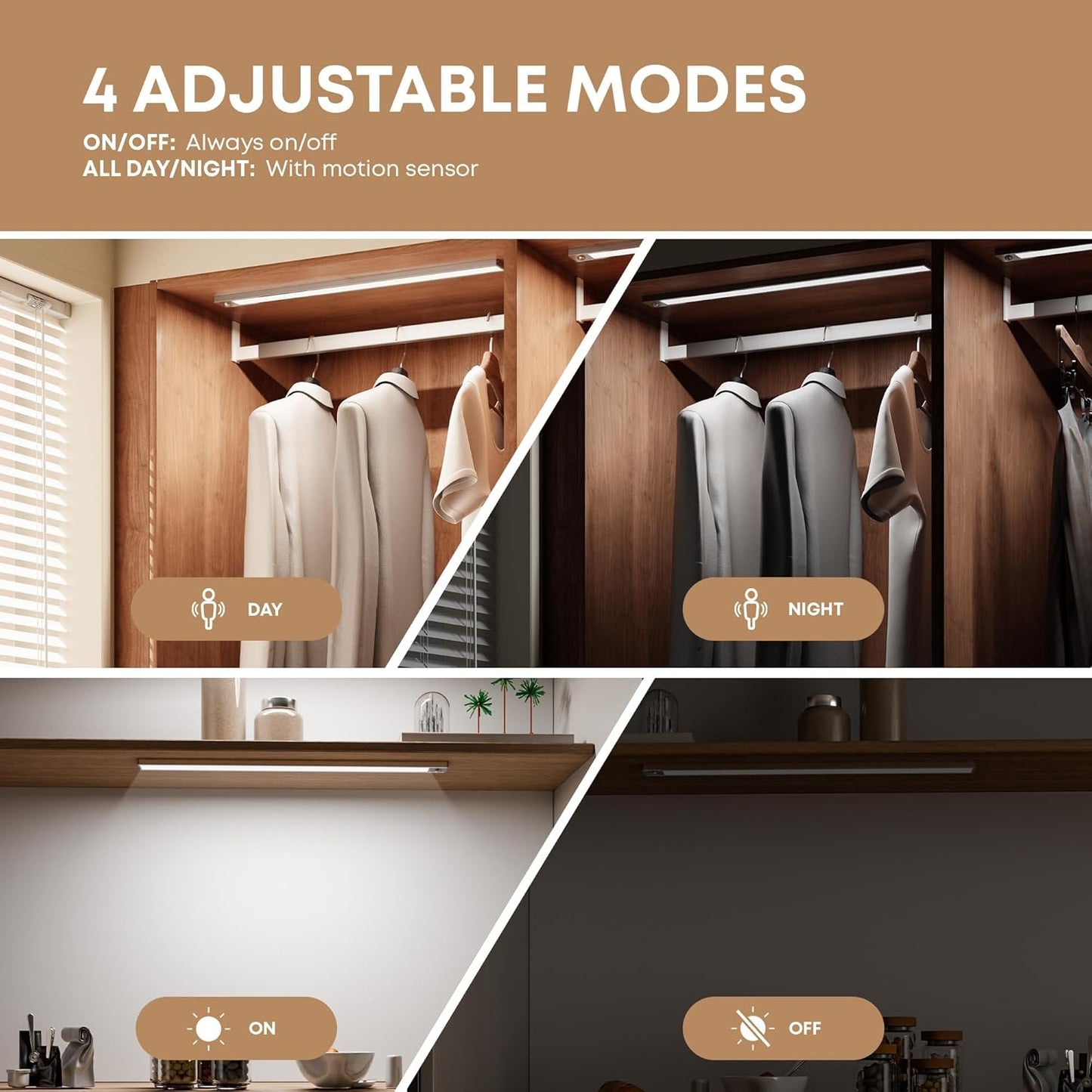under Cabinet Lighting Wireless, 2 Pack 8.3 Inch 1500Mah 6500K Dimmable Motion Sensor Light Indoor, Rechargeable LED under Counter Lights for Kitchen, Shelf, Stairs, Closet